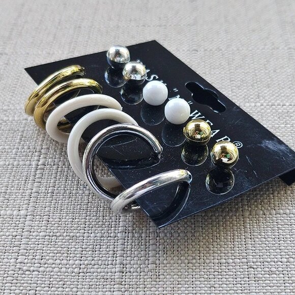 Wash and Wear Women Earrings Set of 6 Earrings White/Silver/Gold Fashion Jewelry - Picture 4 of 8